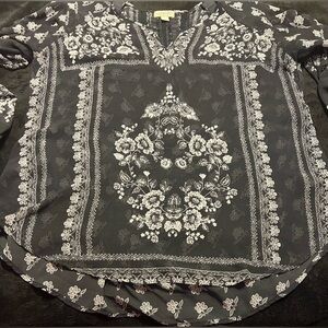 ONE WORLD Black and White Blouse Slit Sleeves XL